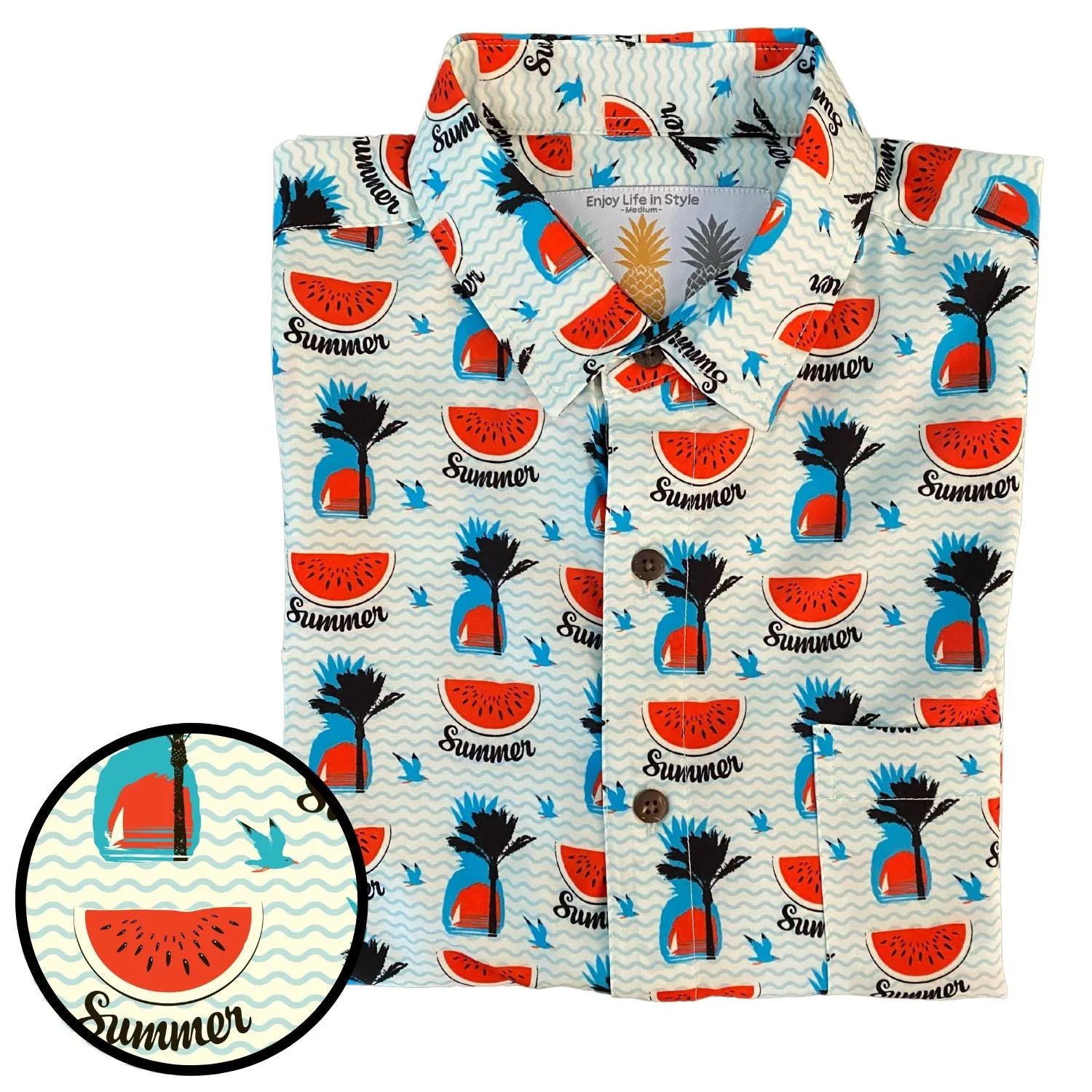 Super Stretch - Watermelon Palms Hawaiian Shirt