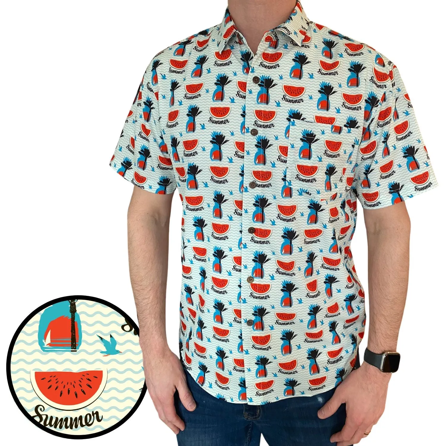 Super Stretch - Watermelon Palms Hawaiian Shirt