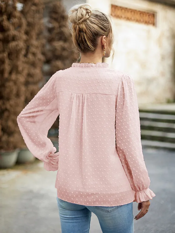 Temperament and Elegant V-neck Knotted Long-Sleeved Top Blouse