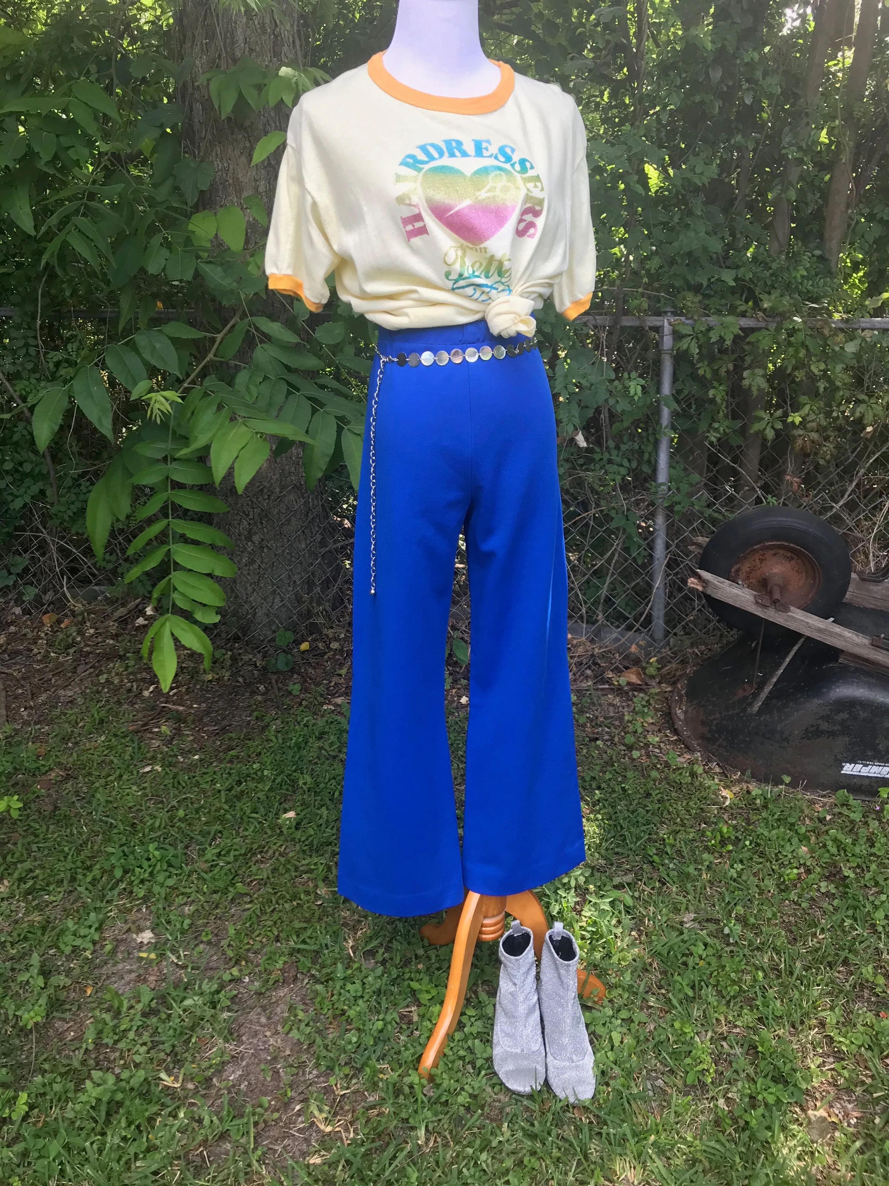 Vintage 70s | High Waisted Boho Hippie Disco Polyester Wide Leg Bell Bottoms M L