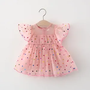 Western Style Children Shirt  Summer Polka Dot Girls Dress Baby Girl Skirt Children Flounced Sleeve Fashionable Princess Dress Tide