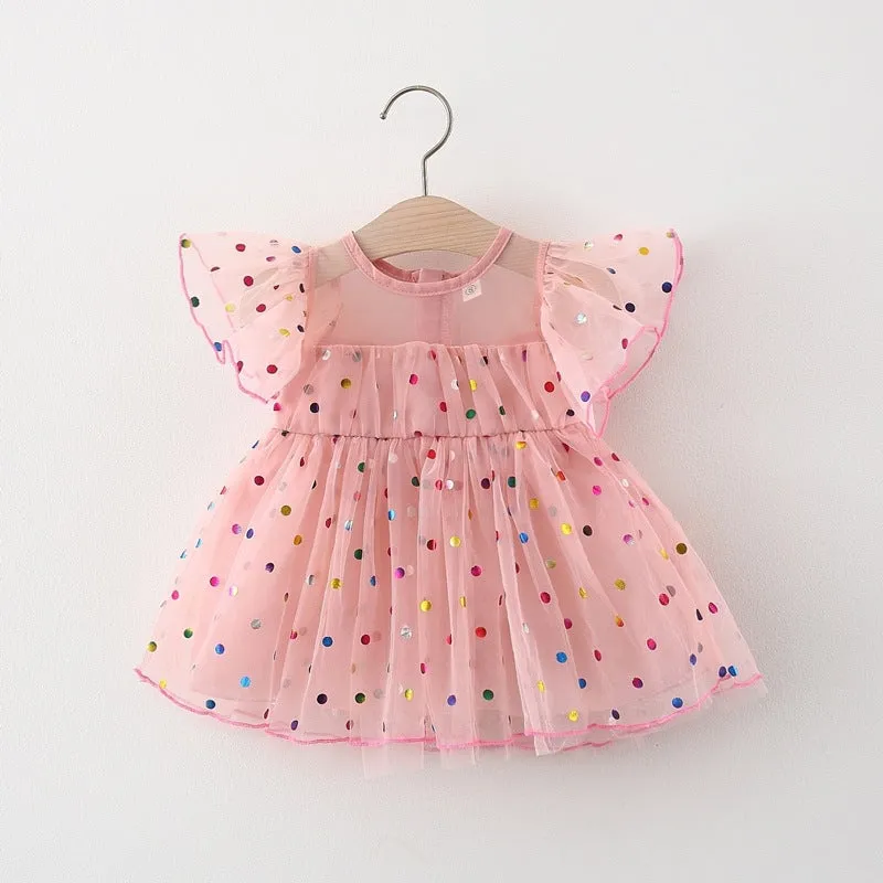 Western Style Children Shirt  Summer Polka Dot Girls Dress Baby Girl Skirt Children Flounced Sleeve Fashionable Princess Dress Tide