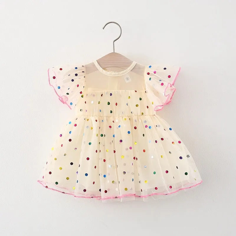 Western Style Children Shirt  Summer Polka Dot Girls Dress Baby Girl Skirt Children Flounced Sleeve Fashionable Princess Dress Tide