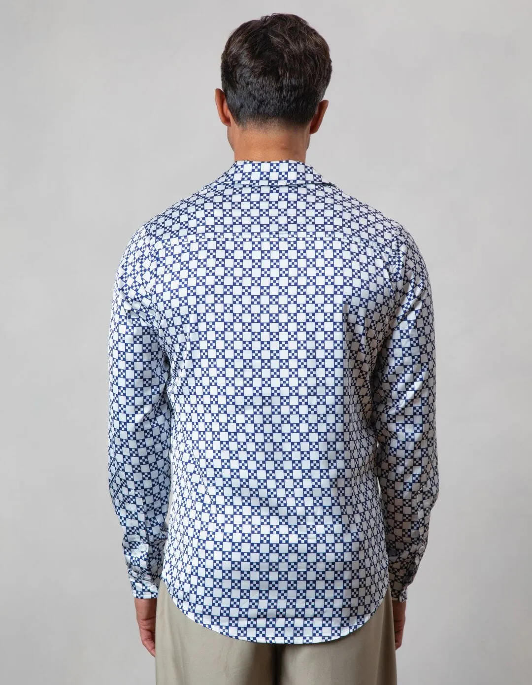 White/Navy Block Printed Long Sleeve Shirt