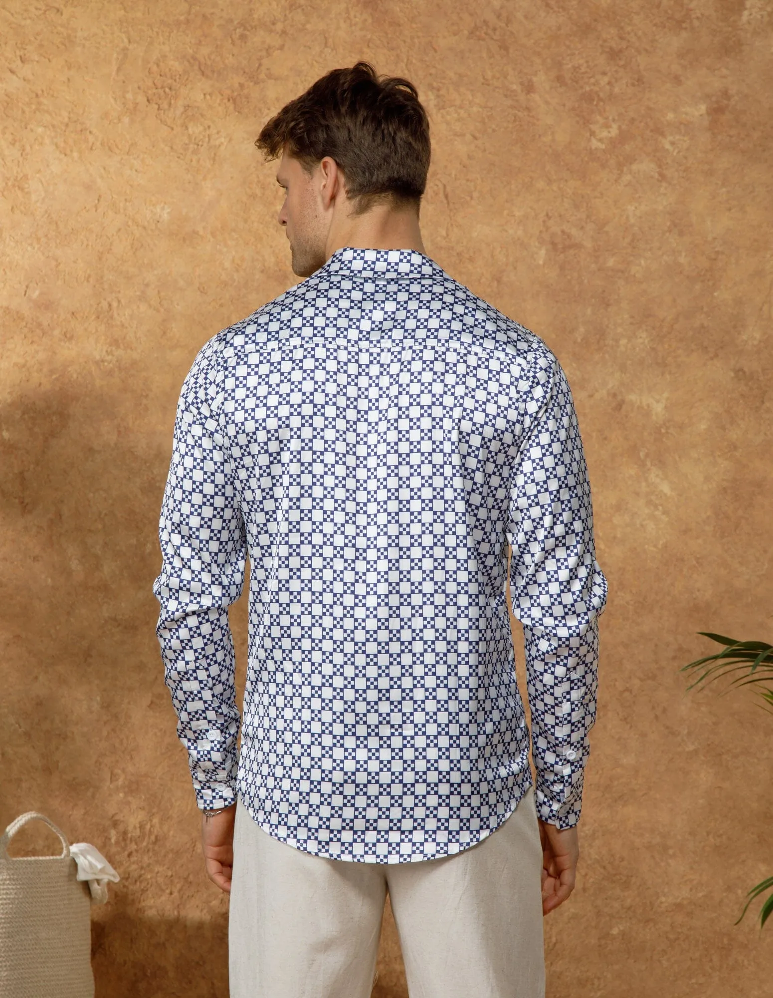 White/Navy Block Printed Long Sleeve Shirt