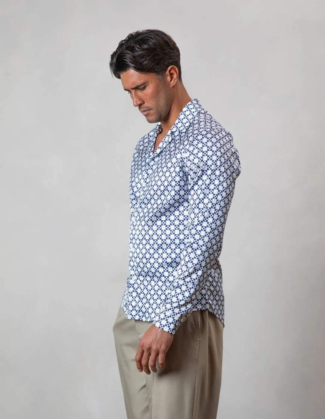 White/Navy Block Printed Long Sleeve Shirt