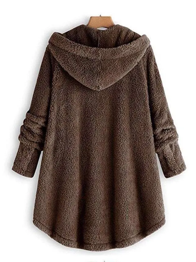 Women Loose Furry Hooded Winter Coat for Women