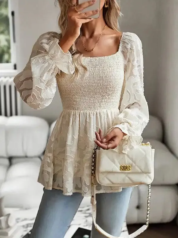 Women’s Bohemian Elegant Square Neck Long Sleeve blouse