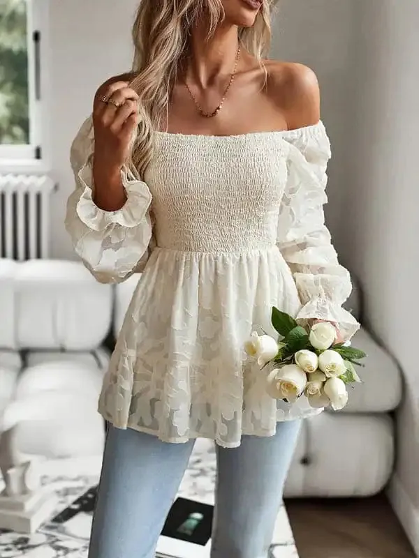 Women’s Bohemian Elegant Square Neck Long Sleeve blouse