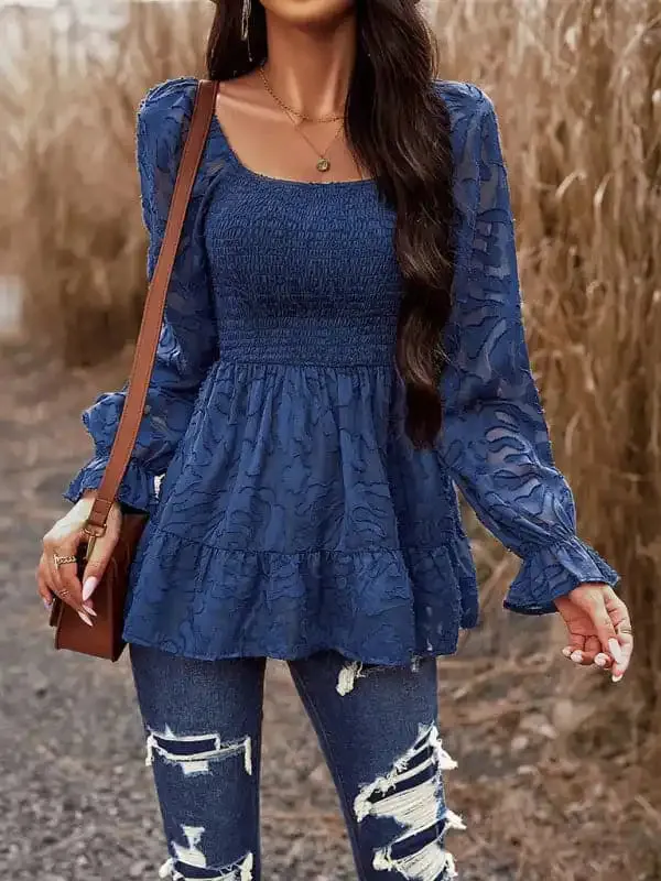 Women’s Bohemian Elegant Square Neck Long Sleeve blouse