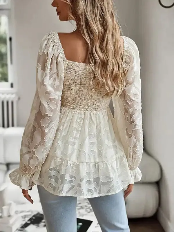 Women’s Bohemian Elegant Square Neck Long Sleeve blouse