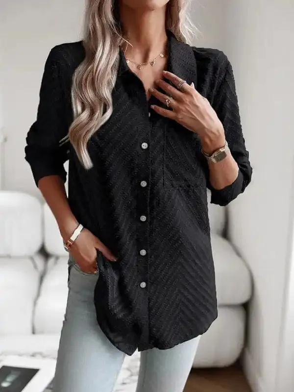 Women’s elegant commuter jacquard long-sleeved blouse