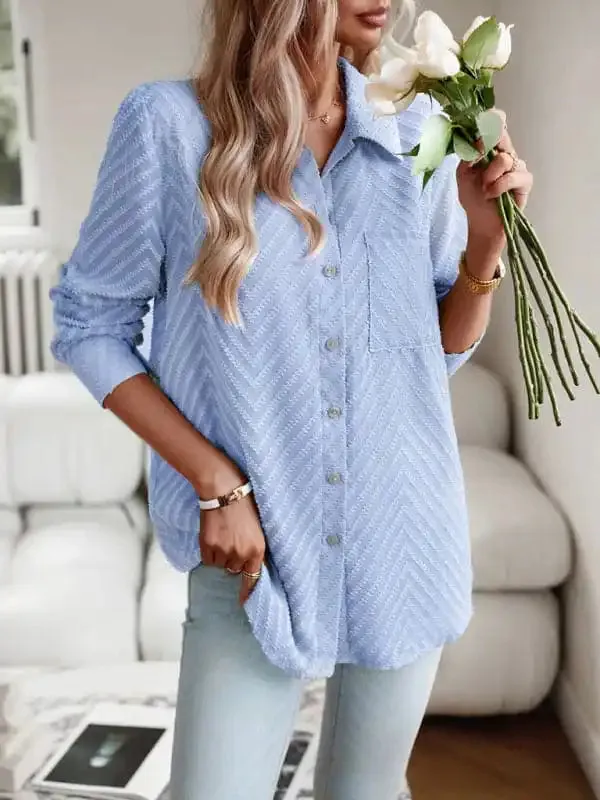 Women’s elegant commuter jacquard long-sleeved blouse