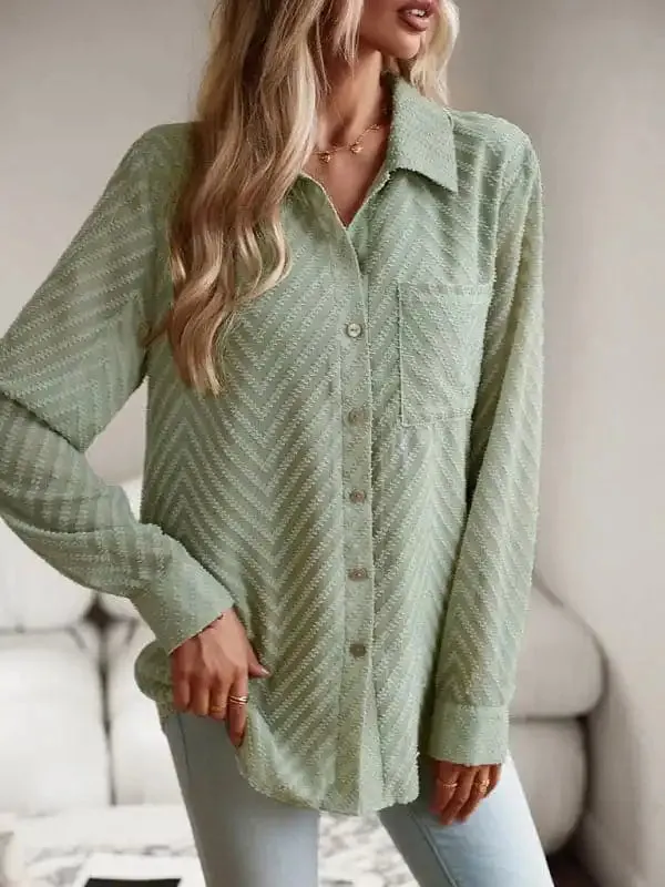 Women’s elegant commuter jacquard long-sleeved blouse