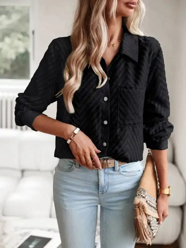 Women’s elegant commuter jacquard long-sleeved blouse