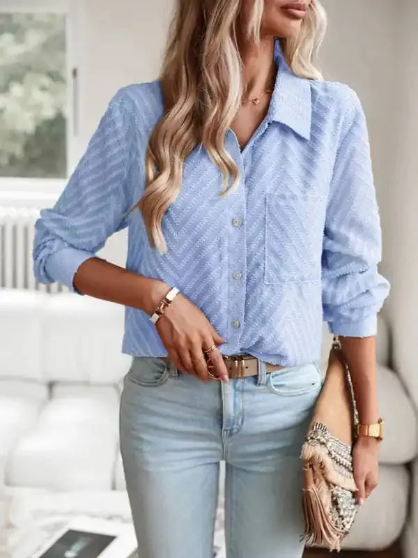 Women’s elegant commuter jacquard long-sleeved blouse