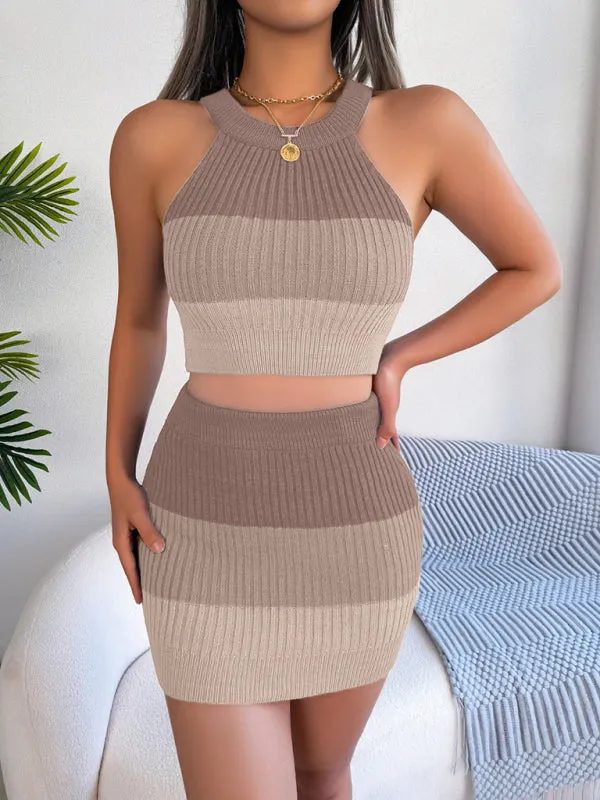 Women's Gradient Crop Top And Skirt Two-Piece Set