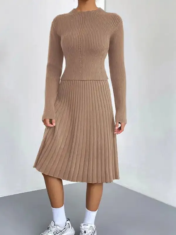 Women’s knitted sweater slim fit skirt two-piece set