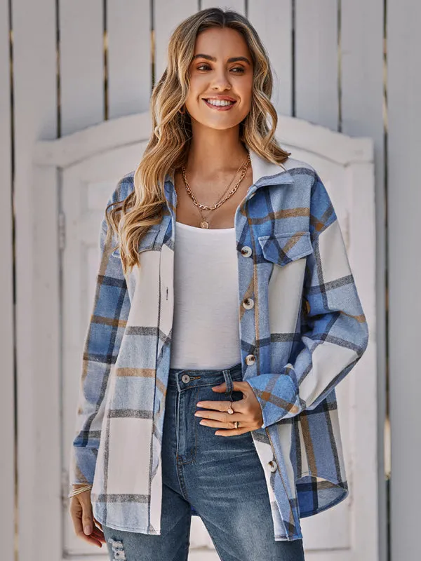 Women's single breasted casual plaid belt jacket